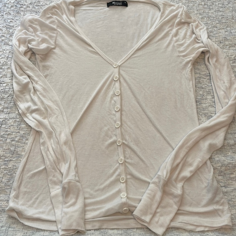 Button down white ripped long sleeve